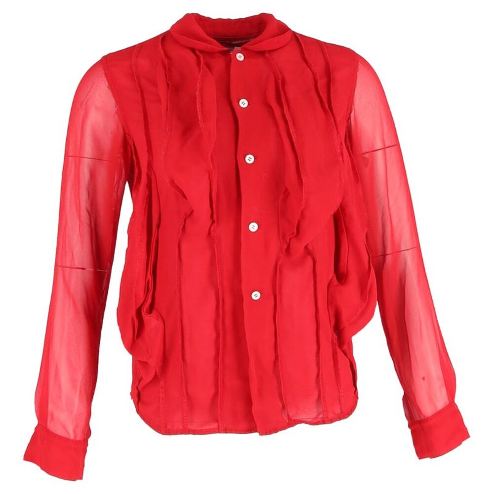 Comme des Garçons Frille Button Up Blouse in Red Silk